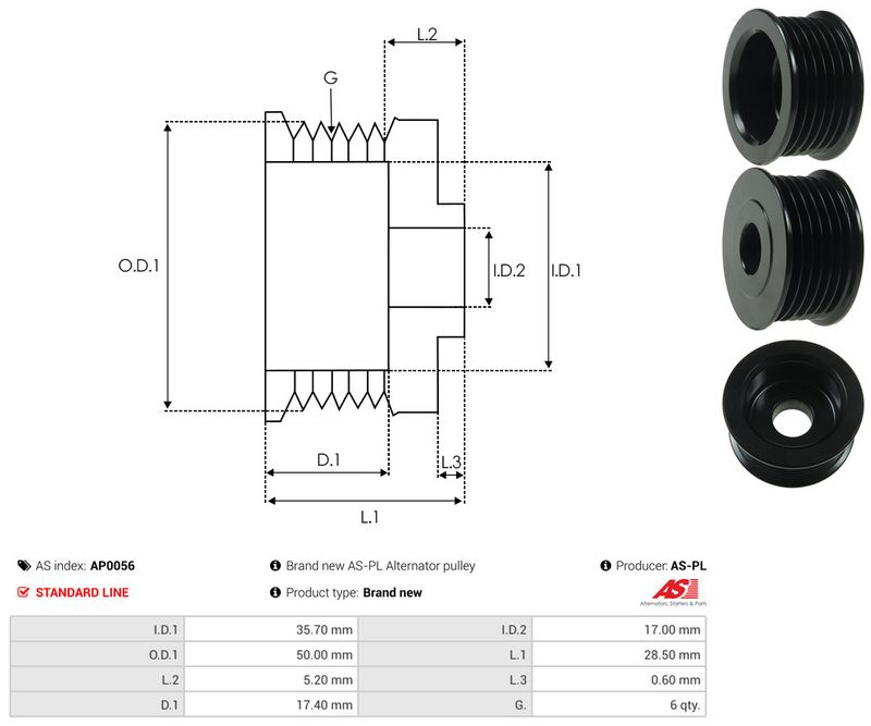AS-PL AP0056 Belt Pulley, alternator