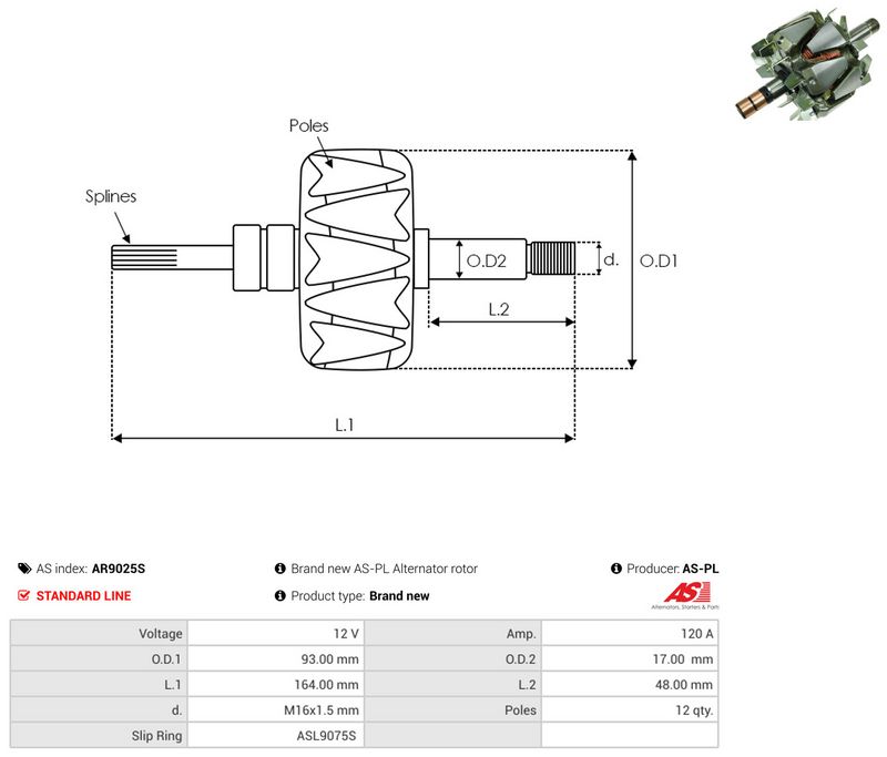 AS-PL AR9025S Rotor, alternator
