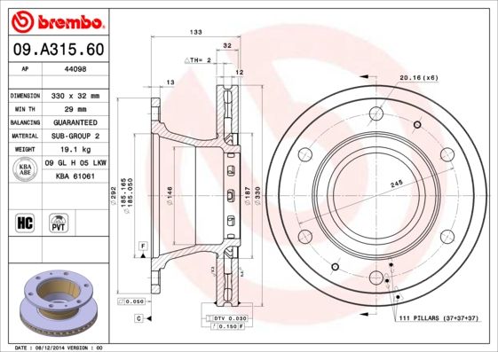 Гальмівний диск Brembo 09A31560
