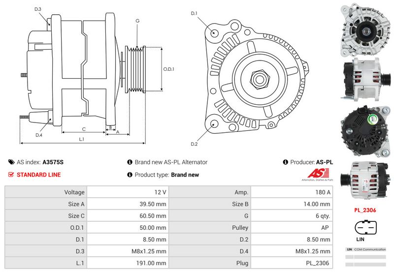 AS-PL A3575S Alternator