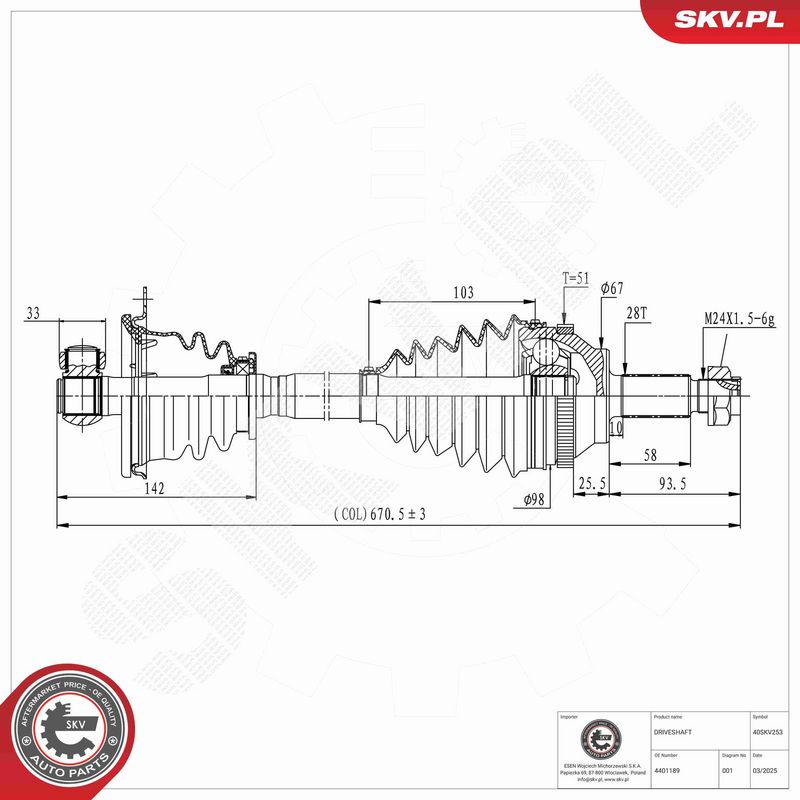 ESEN SKV 40SKV253 Drive Shaft