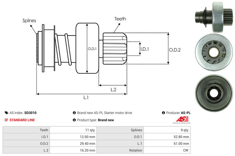 AS-PL SD3010 Freewheel Gear, starter