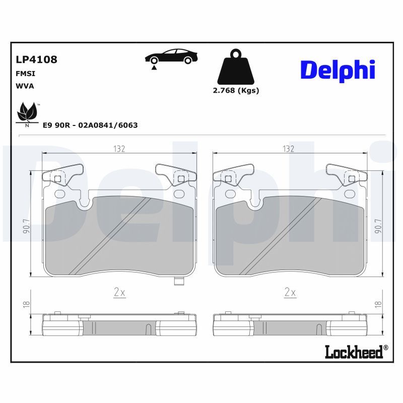 DELPHI Stabdžių trinkelių rinkinys, diskinis stabdys