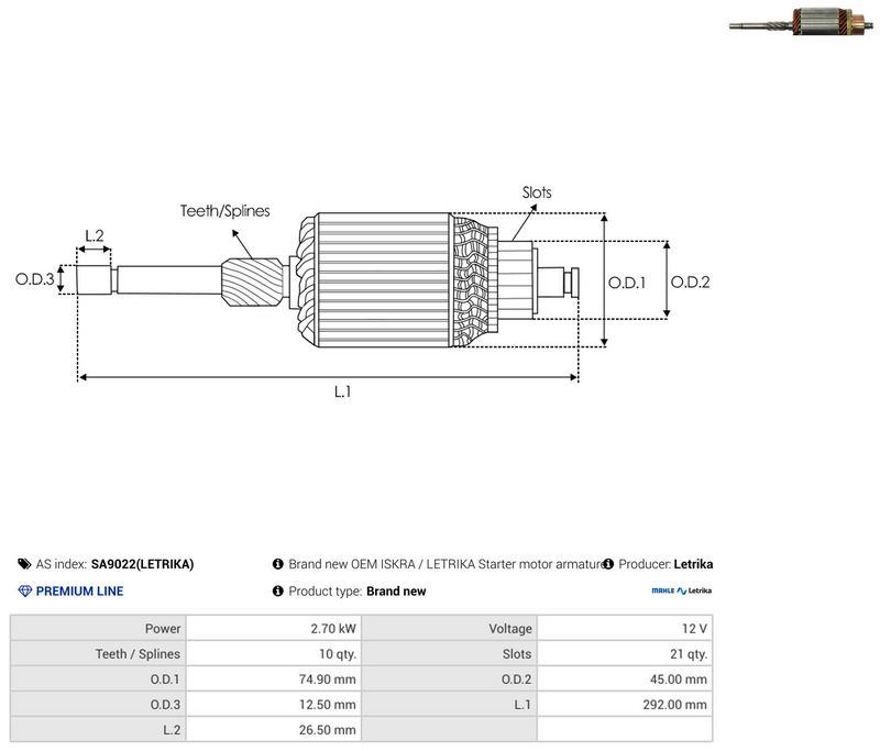 AS-PL SA9022(LETRIKA) Armature, starter