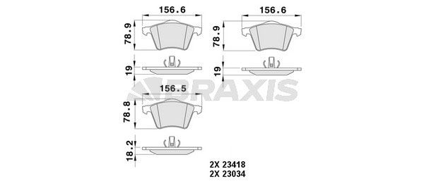 Комплект гальмівних накладок, дискове гальмо, Braxis AA0485