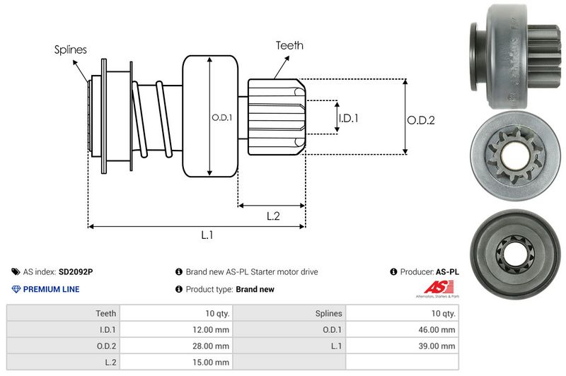 AS-PL SD2092P Freewheel Gear, starter