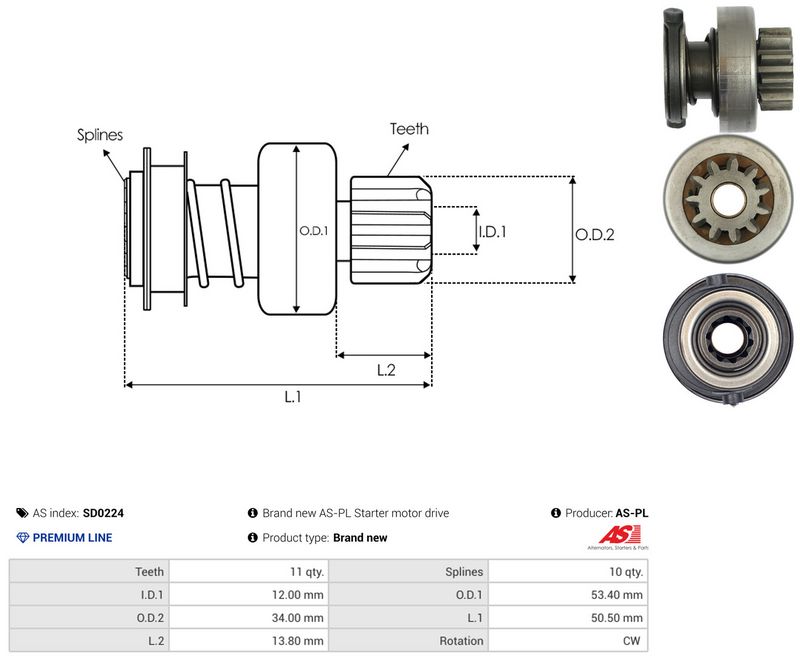 AS-PL SD0224 Freewheel Gear, starter