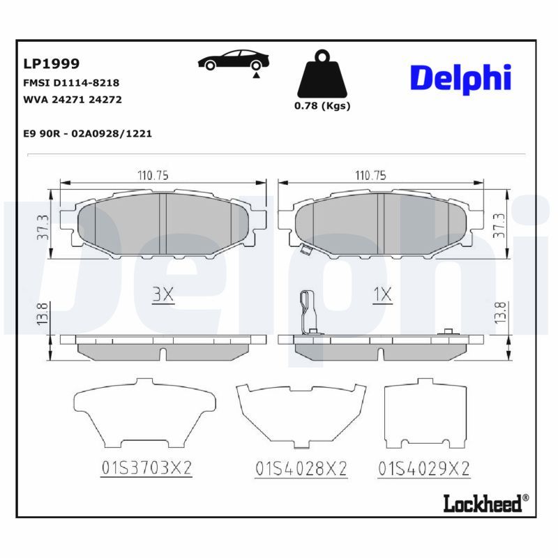Piduriklotsi komplekt, ketaspidur, DELPHI LP1999