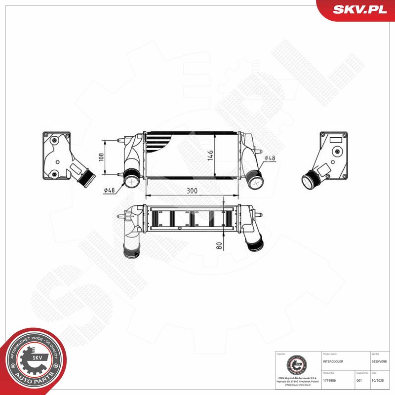 Kompressoriõhu radiaator, ESEN SKV 98SKV098