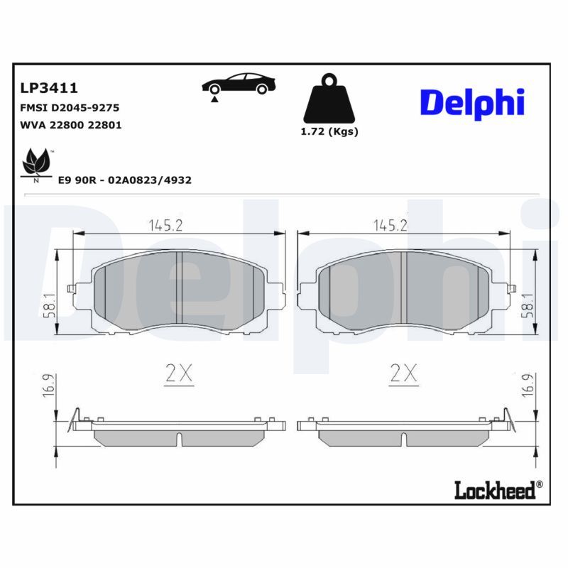 Piduriklotsi komplekt, ketaspidur, DELPHI LP3411