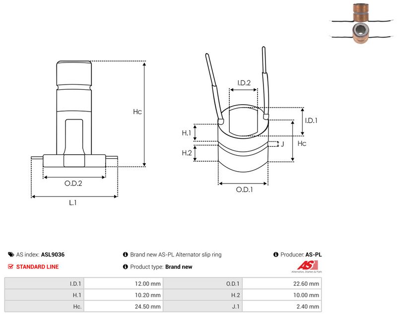 AS-PL ASL9036 Slip Ring, alternator