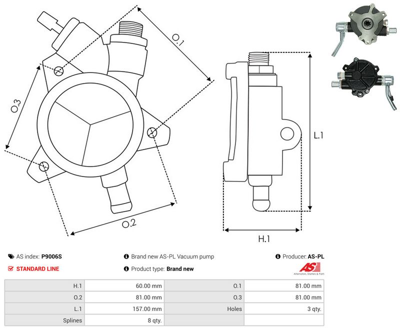 Pump, pidurisüsteem, AS-PL P9006S