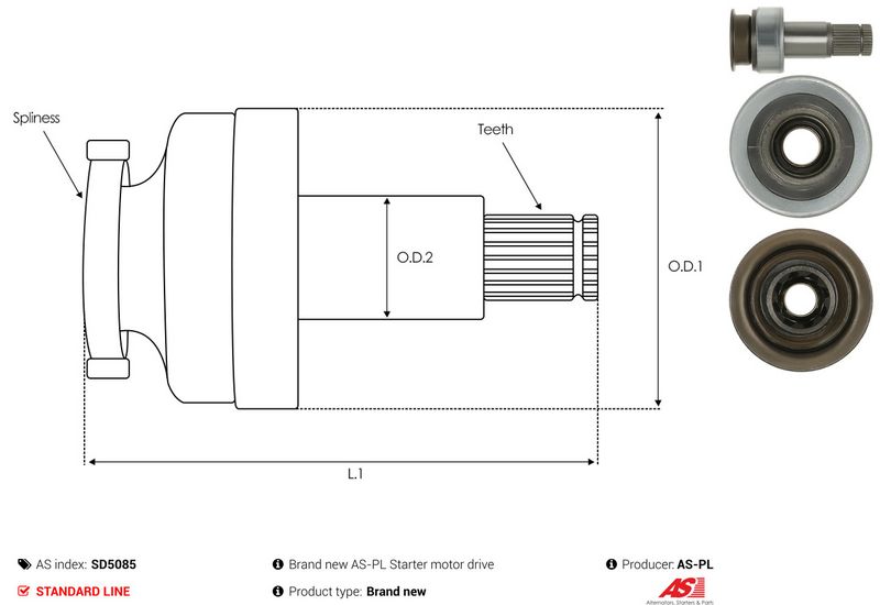AS-PL SD5085 Freewheel Gear, starter