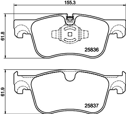 Комплект гальмівних накладок, дискове гальмо, Hella 8DB355041-091