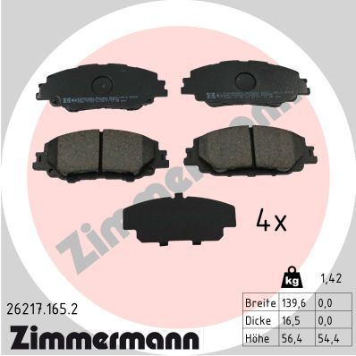 Комплект гальмівних накладок, дискове гальмо, Zimmermann 26217.165.2