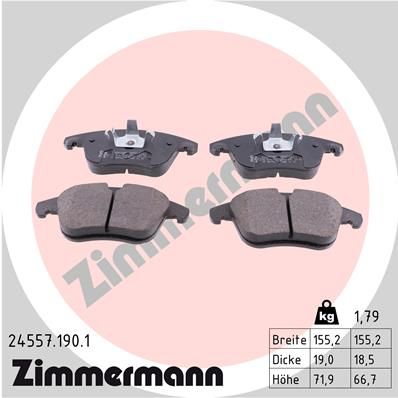 Комплект гальмівних накладок, дискове гальмо, Zimmermann 24557.190.1