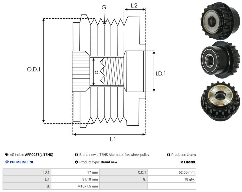 AS-PL AFP0087(LITENS) Alternator Freewheel Clutch