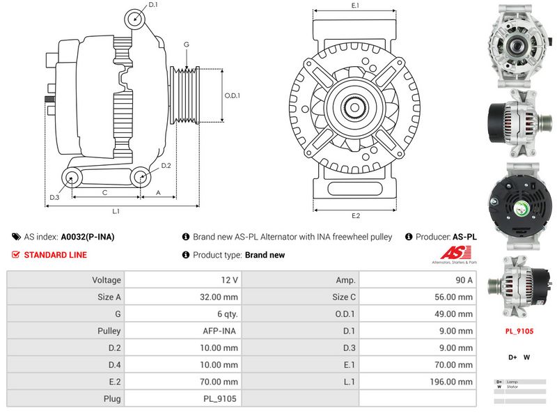 AS-PL A0032(P-INA) Alternator