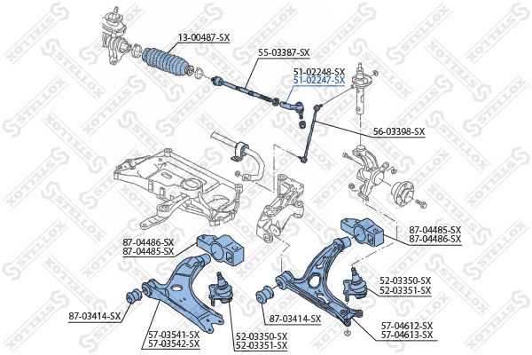 Наконечник, поперечна кермова тяга, Stellox 51-02247-SX