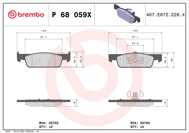Piduriklotsi komplekt, ketaspidur, BREMBO P 68 059X