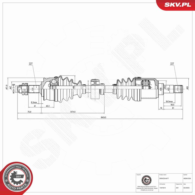 ESEN SKV 40SKV354 Drive Shaft