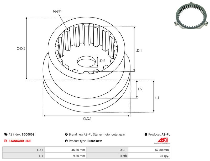 Remondikomplekt, Starter, AS-PL SG0080S