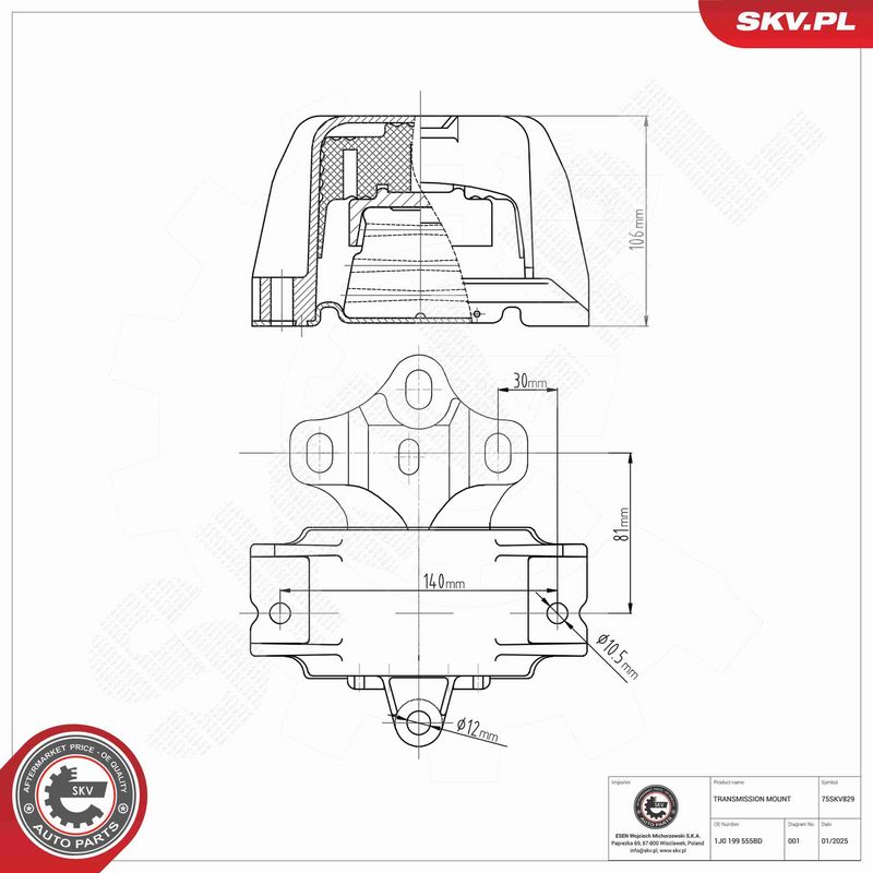 ESEN SKV 75SKV829 Mounting, manual transmission