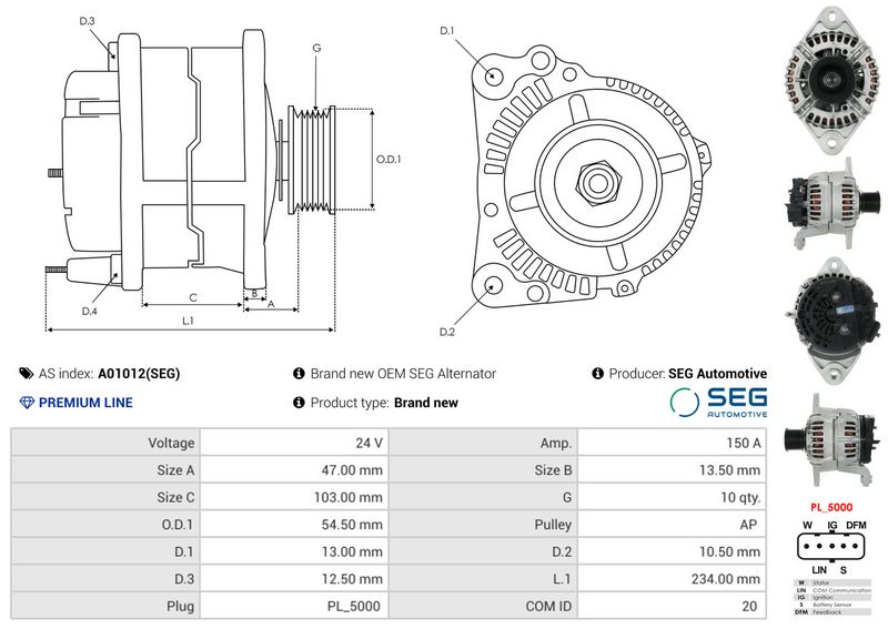AS-PL A01012(SEG) Alternator