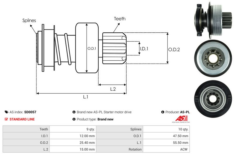 AS-PL SD0057 Freewheel Gear, starter