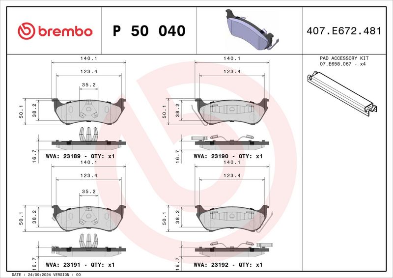 BREMBO P50040 Brake Pad Set, disc brake
