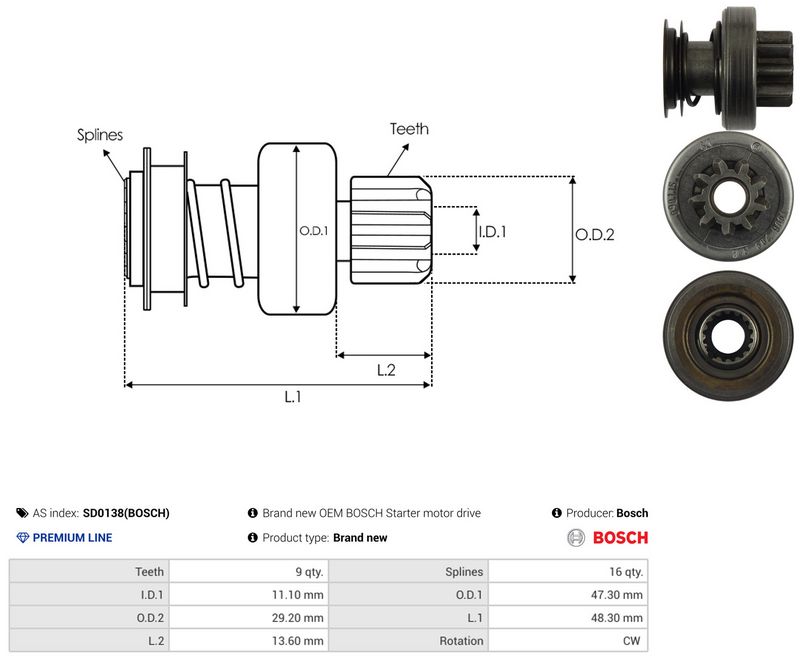 AS-PL SD0138(BOSCH) Freewheel Gear, starter