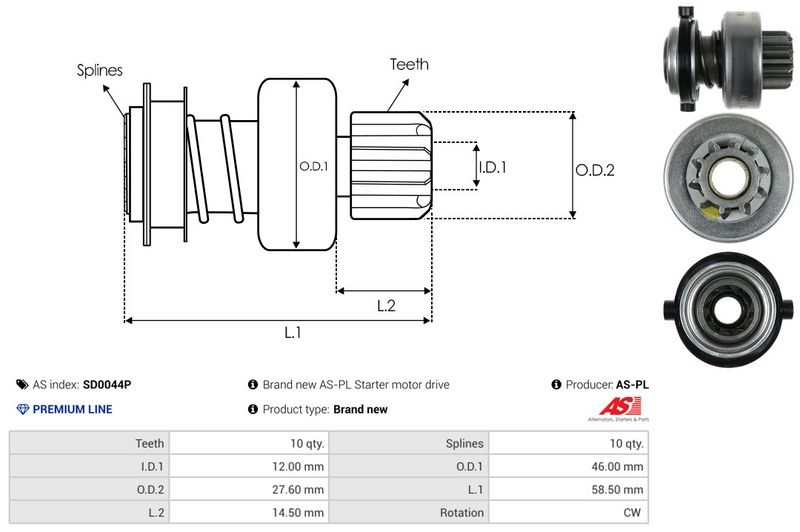 AS-PL SD0044P Freewheel Gear, starter