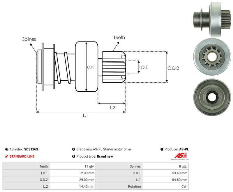AS-PL SD3126S Freewheel Gear, starter