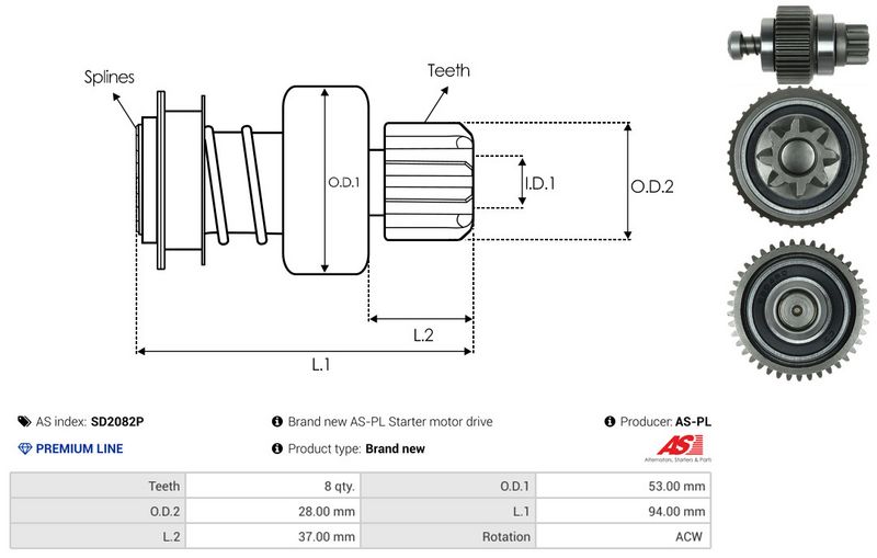 AS-PL SD2082P Freewheel Gear, starter