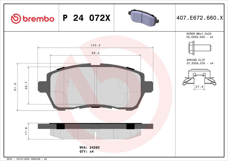 Piduriklotsi komplekt, ketaspidur, BREMBO P 24 072X