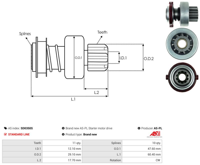 AS-PL SD0350S Freewheel Gear, starter