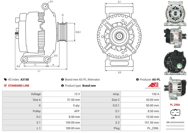 AS-PL A3158 Alternator