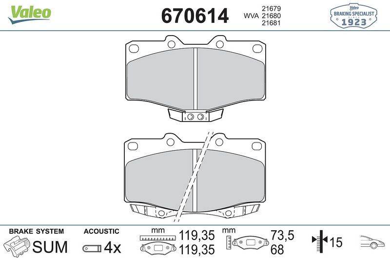 Plaquettes+de+frein+à+disque VALEO 670614