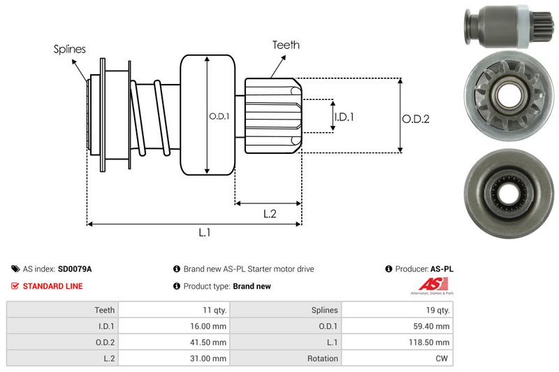AS-PL SD0079A Freewheel Gear, starter