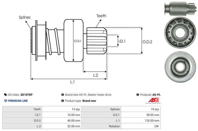 AS-PL SD1076P Freewheel Gear, starter