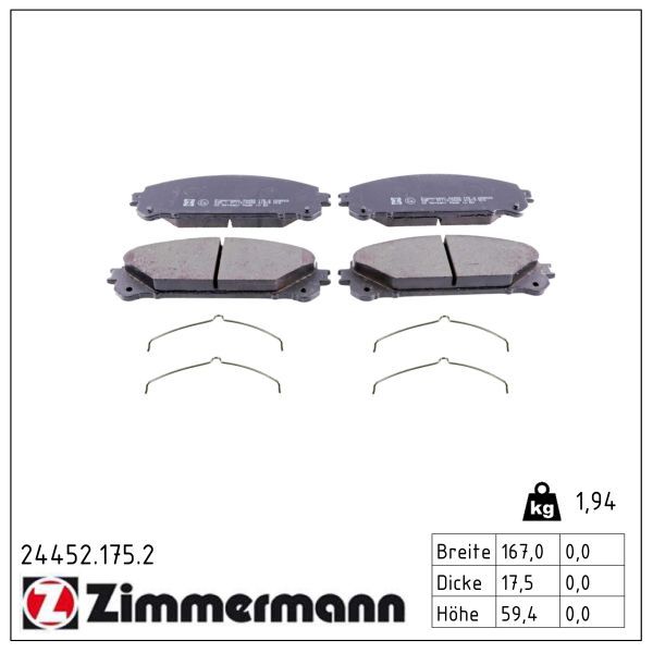 комплект спирачно феродо, дискови спирачки ZIMMERMANN