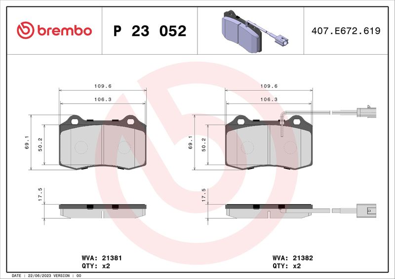 BREMBO fékbetétkészlet, tárcsafék P 23 052