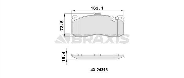 Комплект гальмівних накладок, дискове гальмо, Braxis AA0437