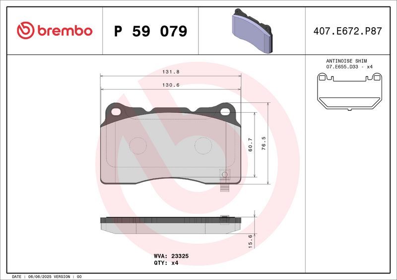 BREMBO P 59 079 Stabdžių trinkelių rinkinys, diskinis stabdys