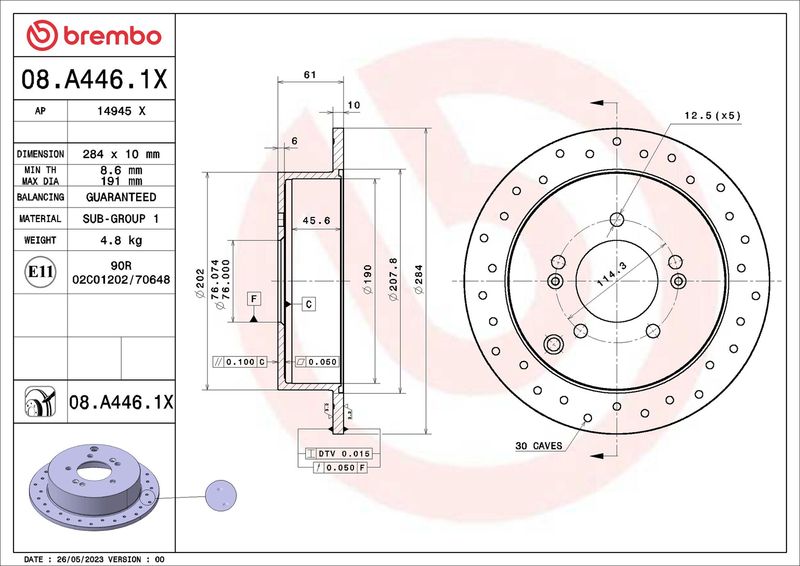 Гальмівний диск, Brembo 08.A446.1X