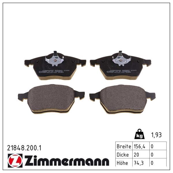 комплект спирачно феродо, дискови спирачки ZIMMERMANN