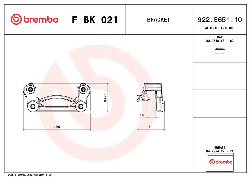 BREMBO F BK 021 Brake Caliper Bracket Set