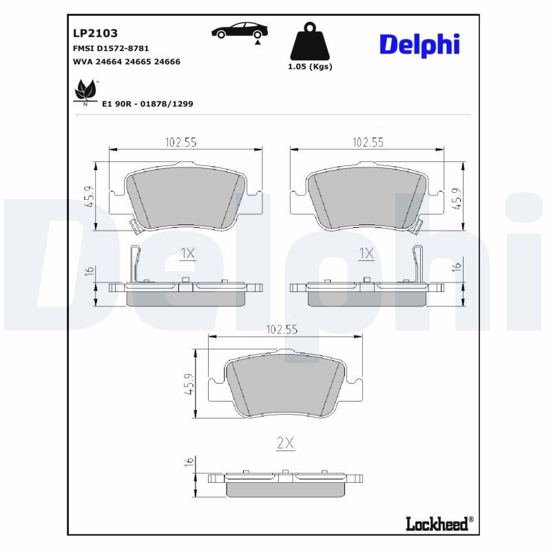 Piduriklotsi komplekt, ketaspidur, DELPHI LP2103