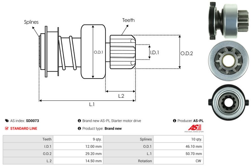 AS-PL SD0073 Freewheel Gear, starter