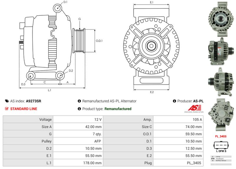 AS-PL A9273SR Alternator